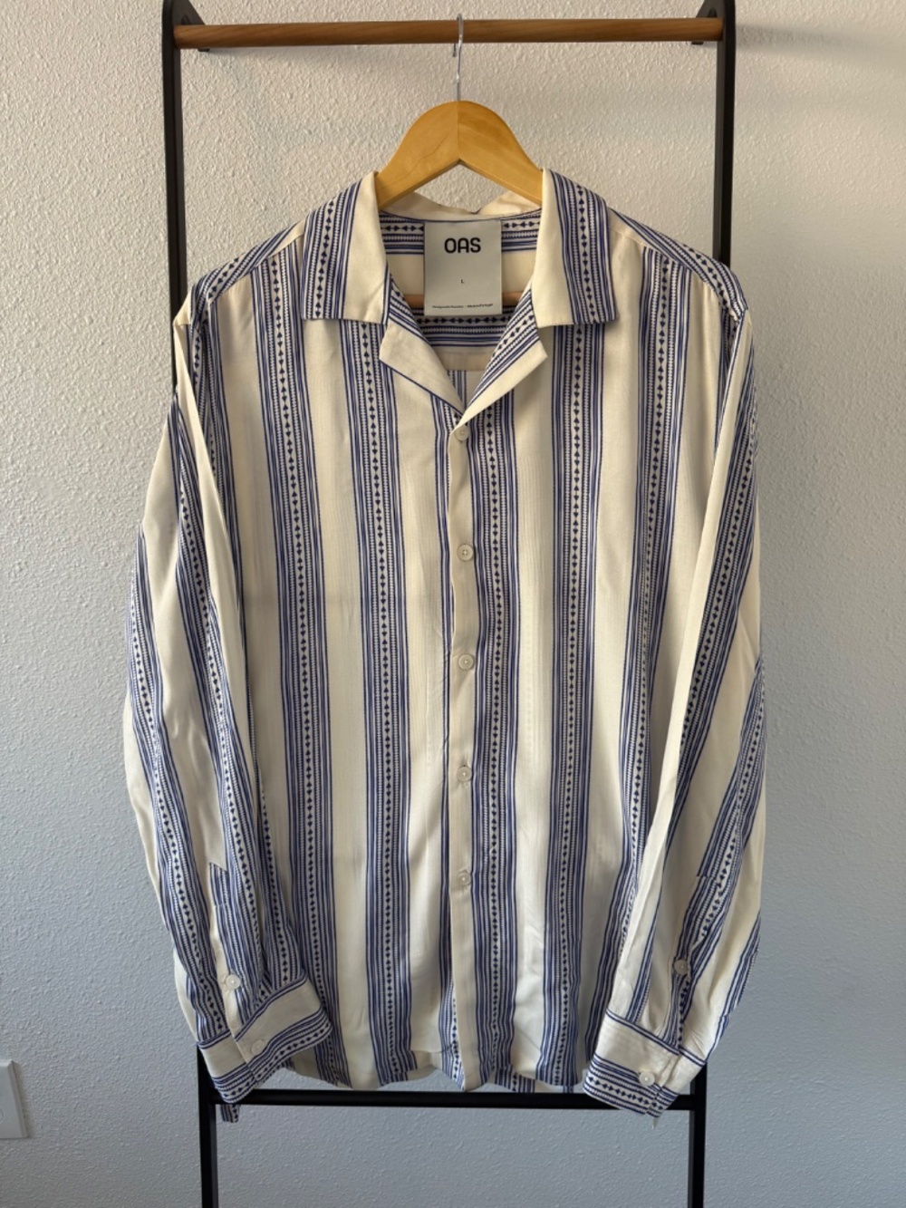 OAS Havana Viscose Long Sleeve Shirt – Blue Stripe Resort Collar